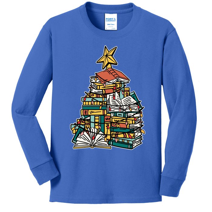 Christmas Book Lover Xmas Tree Reading Nerd Cool Gift Kids Long Sleeve Shirt