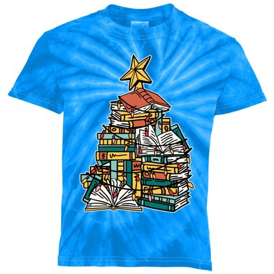 Christmas Book Lover Xmas Tree Reading Nerd Cool Gift Kids Tie-Dye T-Shirt