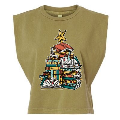 Christmas Book Lover Xmas Tree Reading Nerd Cool Gift Garment-Dyed Women's Muscle Tee