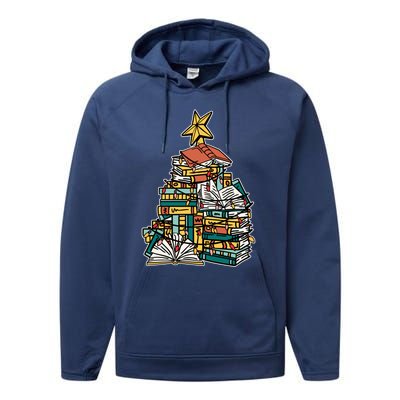 Christmas Book Lover Xmas Tree Reading Nerd Cool Gift Performance Fleece Hoodie