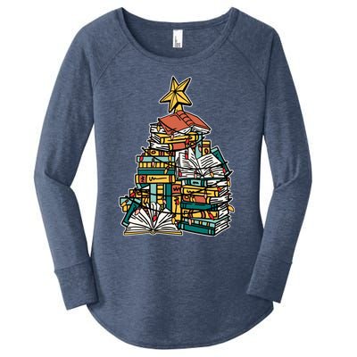 Christmas Book Lover Xmas Tree Reading Nerd Cool Gift Women's Perfect Tri Tunic Long Sleeve Shirt