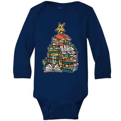 Christmas Book Lover Xmas Tree Reading Nerd Cool Gift Baby Long Sleeve Bodysuit