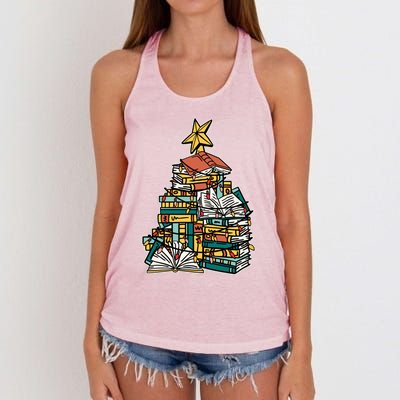 Christmas Book Lover Xmas Tree Reading Nerd Cool Gift Women's Knotted Racerback Tank