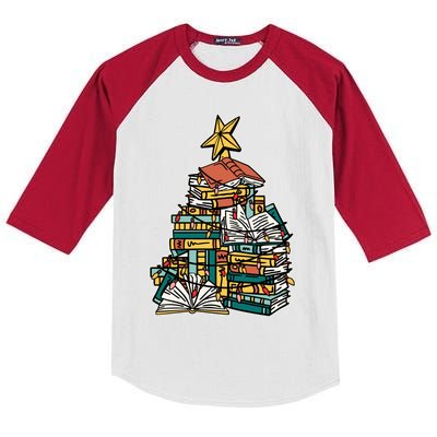 Christmas Book Lover Xmas Tree Reading Nerd Cool Gift Kids Colorblock Raglan Jersey