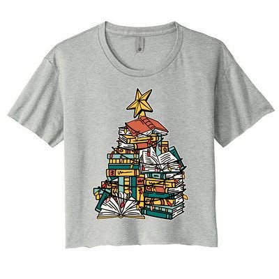 Christmas Book Lover Xmas Tree Reading Nerd Cool Gift Women's Crop Top Tee