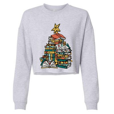 Christmas Book Lover Xmas Tree Reading Nerd Cool Gift Cropped Pullover Crew