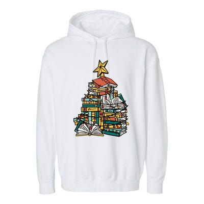 Christmas Book Lover Xmas Tree Reading Nerd Cool Gift Garment-Dyed Fleece Hoodie