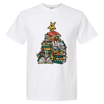 Christmas Book Lover Xmas Tree Reading Nerd Cool Gift Garment-Dyed Heavyweight T-Shirt