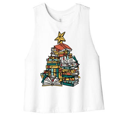 Christmas Book Lover Xmas Tree Reading Nerd Cool Gift Women's Racerback Cropped Tank