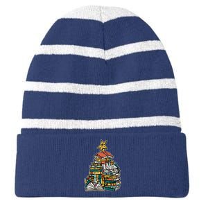 Christmas Book Lover Xmas Tree Reading Nerd Striped Beanie with Solid Band