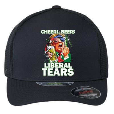 Cheers Beers Liberal Tears Trump Holding Beer Patricks Day Flexfit Unipanel Trucker Cap