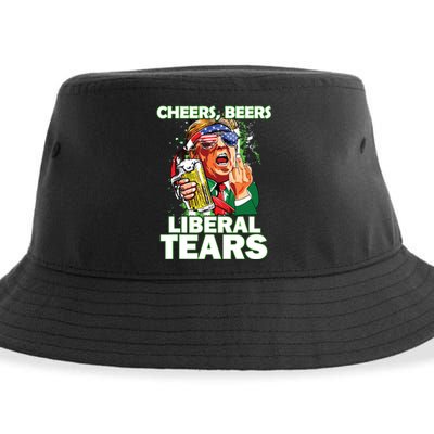 Cheers Beers Liberal Tears Trump Holding Beer Patricks Day Sustainable Bucket Hat