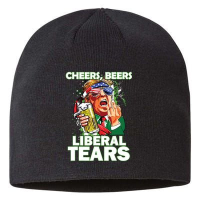 Cheers Beers Liberal Tears Trump Holding Beer Patricks Day Sustainable Beanie