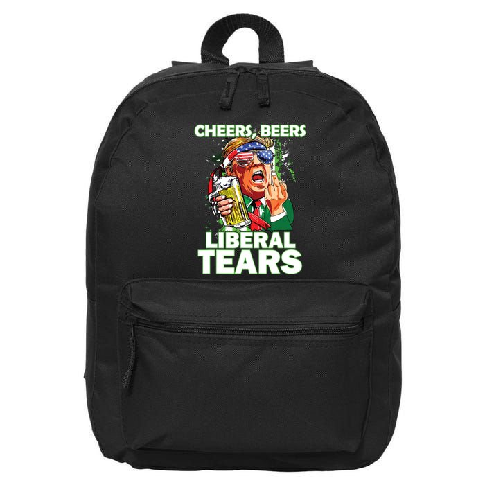Cheers Beers Liberal Tears Trump Holding Beer Patricks Day 16 in Basic Backpack