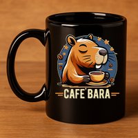 Café Bara Logo Coffee Bar Cafebara Barista Capybara Funny 11oz C Handle Ceramic Mug