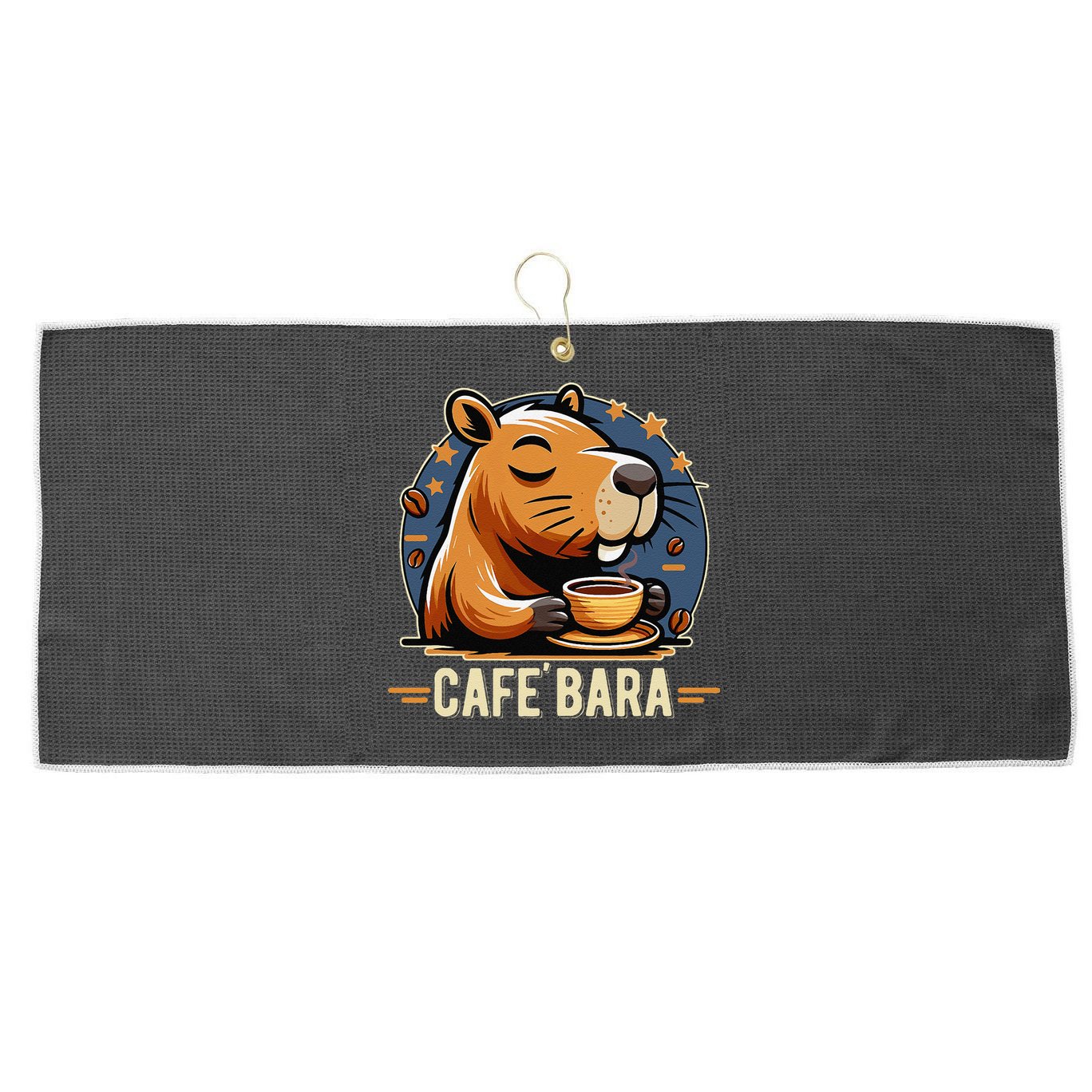 Café Bara Logo Coffee Bar Cafebara Barista Capybara Funny Large Microfiber Waffle Golf Towel