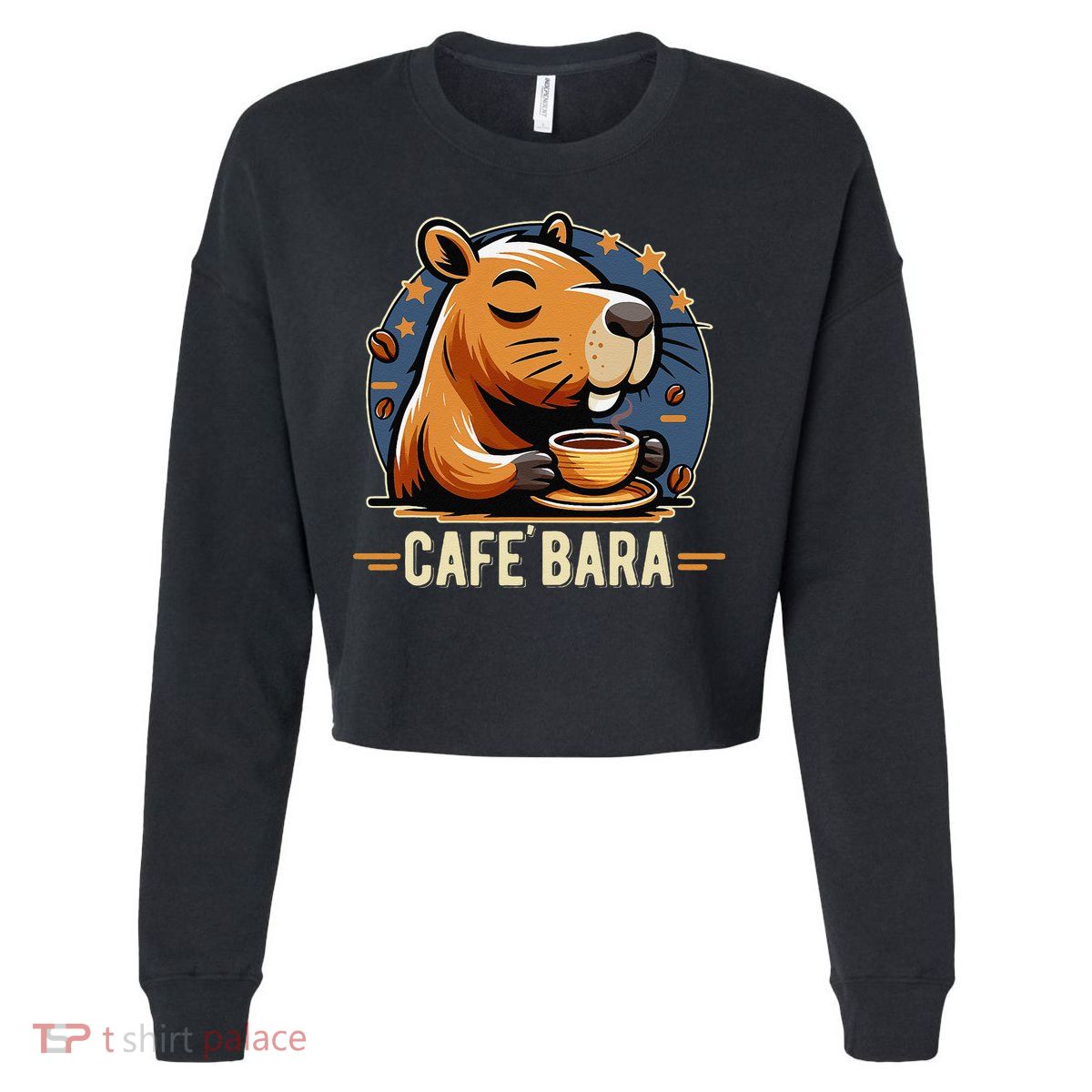 Café Bara Logo Coffee Bar Cafebara Barista Capybara Funny Cropped Pullover Crew