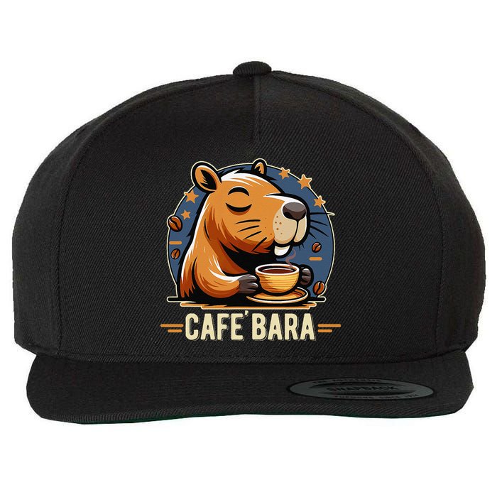 Café Bara Logo Coffee Bar Cafebara Barista Capybara Funny Wool Snapback Cap