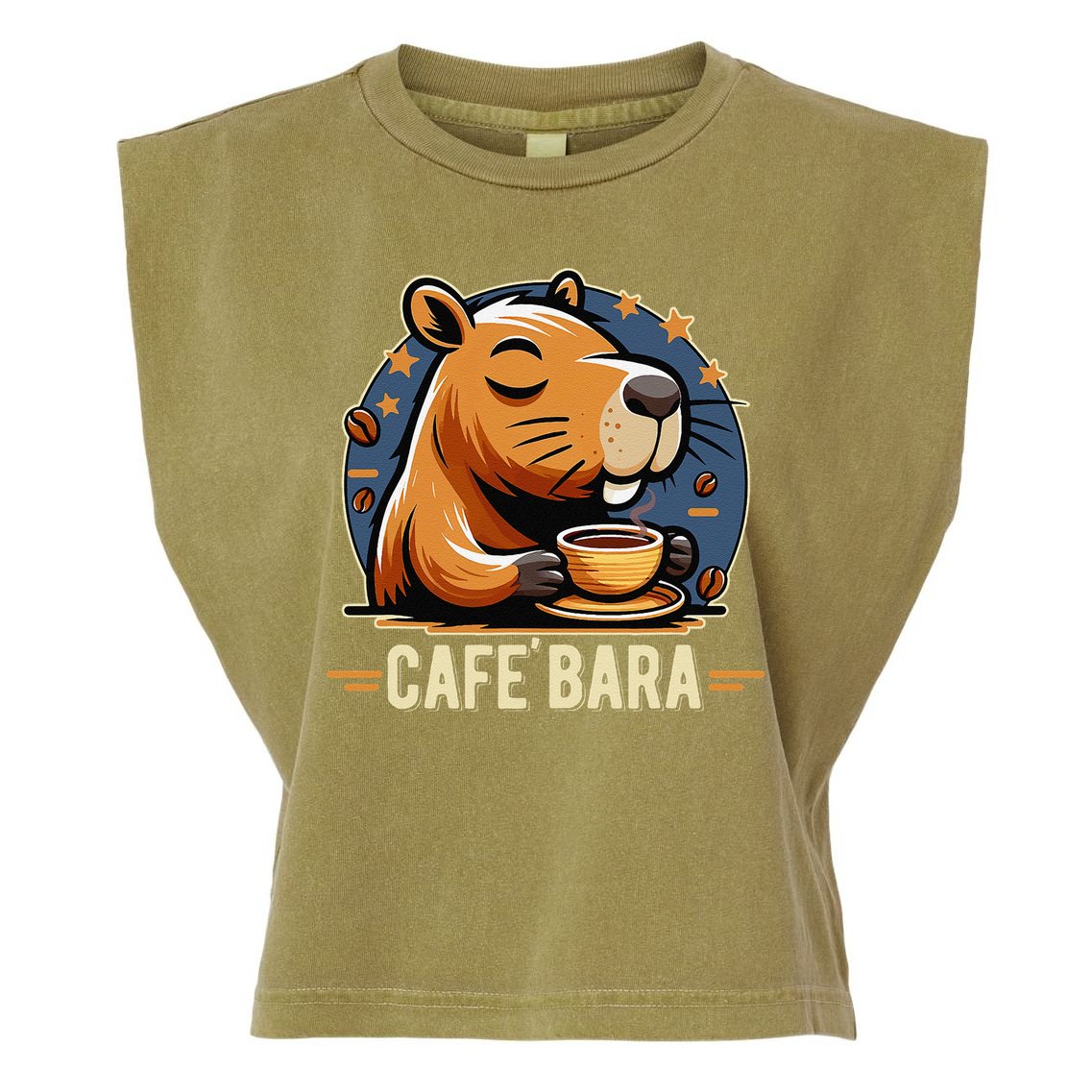 Café Bara Logo Coffee Bar Cafebara Barista Capybara Funny Garment-Dyed Women's Muscle Tee