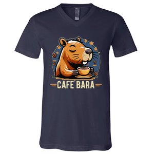 Café Bara Logo Coffee Bar Cafebara Barista Capybara Funny V-Neck T-Shirt