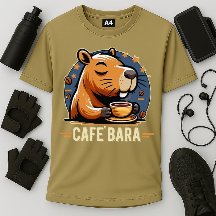 Café Bara Logo Coffee Bar Cafebara Barista Capybara Funny Cooling Performance Crew T-Shirt