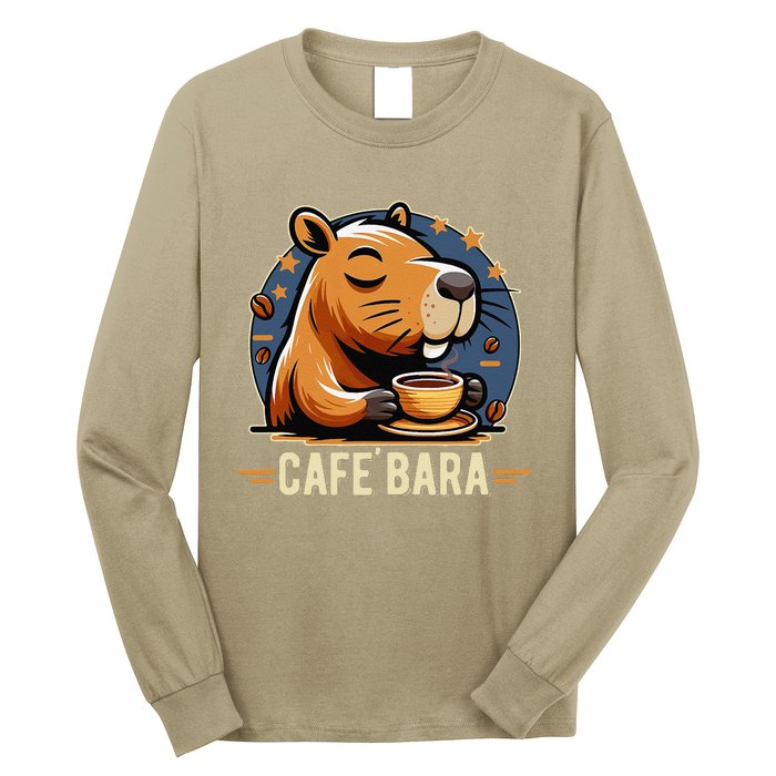 Café Bara Logo Coffee Bar Cafebara Barista Capybara Funny Long Sleeve Shirt