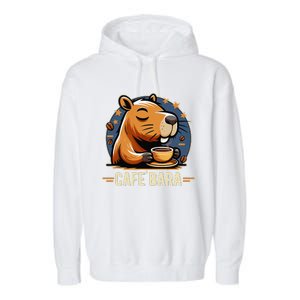 Café Bara Logo Coffee Bar Cafebara Barista Capybara Funny Garment-Dyed Fleece Hoodie