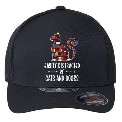 Cat Book Lovers Gift Easily Distracted By Cats And Books Cool Gift Flexfit Unipanel Trucker Cap