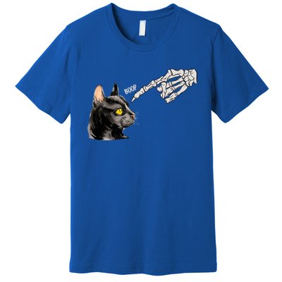 Cat Black Lover Skeleton Hand Boop Funny Halloween Kitten Gift Premium T-Shirt