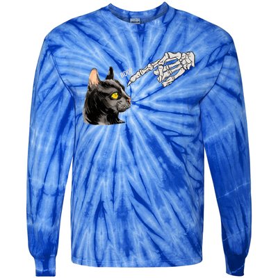 Cat Black Lover Skeleton Hand Boop Funny Halloween Kitten Gift Tie-Dye Long Sleeve Shirt