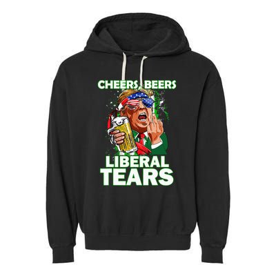 Cheers Beers Liberal Tears Trump Holding Beer Garment-Dyed Fleece Hoodie