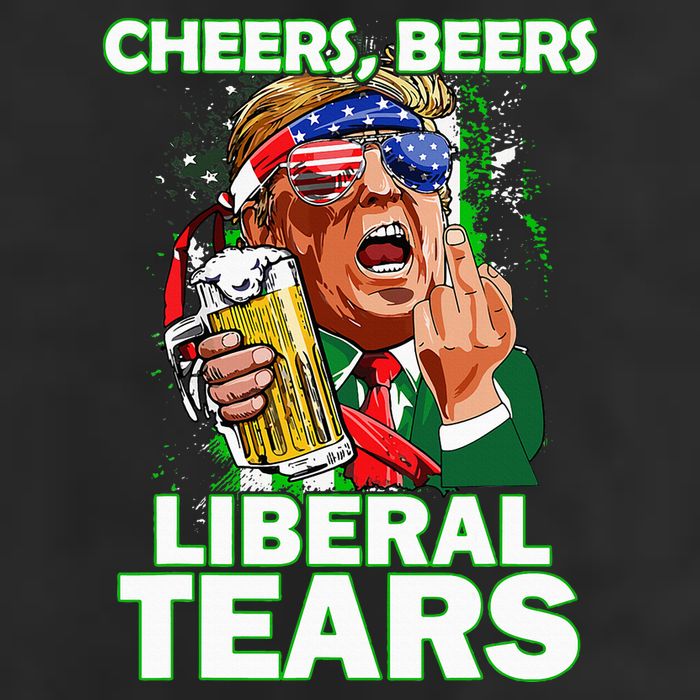 Cheers Beers Liberal Tears Trump Holding Beer 7 Panel Mesh Trucker Snapback Hat