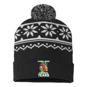 Cheers Beers Liberal Tears Trump Holding Beer USA-Made Snowflake Beanie