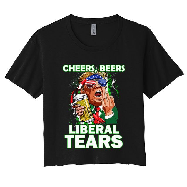 Cheers Beers Liberal Tears Trump Holding Beer Crop Top