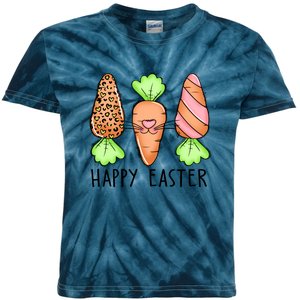 Cute Bunny Leopard Plaid Carrots Egg Hunting Happy Easter Day Kids Tie-Dye T-Shirt