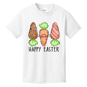 Cute Bunny Leopard Plaid Carrots Egg Hunting Happy Easter Day Kids T-Shirt