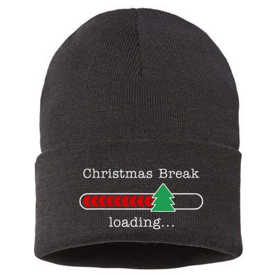 Christmas Break Loading Funny Xmas Holiday Teachers Sustainable Knit Beanie