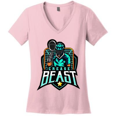 Crease Beast Lacrosse Goalkeeper For Lacrosse Goalie Women's V-Neck T-Shirt