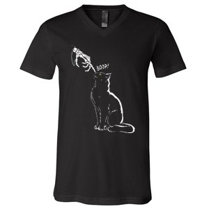 Cat Black Lover Skeleton Hand Boop Funny Halloween V-Neck T-Shirt