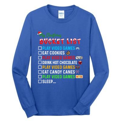 Christmas Bucket List Santa Hat Funny Video Gamer Meaningful Gift Tall Long Sleeve T-Shirt