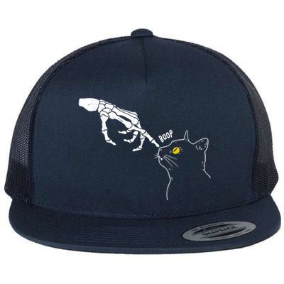 Cat Black Lover Skeleton Hand Boop Funny Halloween Flat Bill Trucker Hat