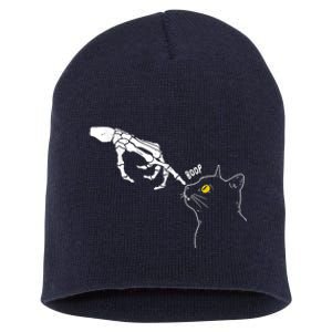 Cat Black Lover Skeleton Hand Boop Funny Halloween Short Acrylic Beanie