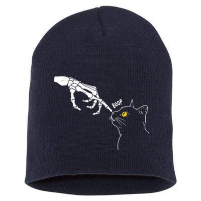 Cat Black Lover Skeleton Hand Boop Funny Halloween Short Acrylic Beanie