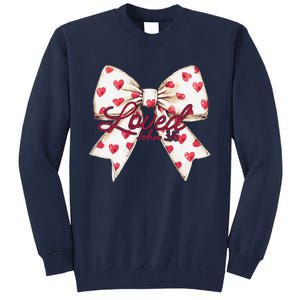 Coquette Bow Loved John 316 Bible Verse Christian Valentine Tall Sweatshirt