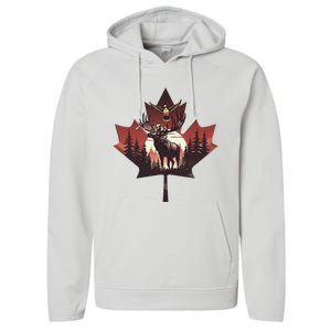 Canadian Beaver Moose And Goose Celebrating Canada Day Performance Fleece Hoodie