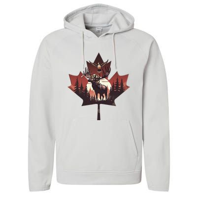 Canadian Beaver Moose And Goose Celebrating Canada Day Performance Fleece Hoodie