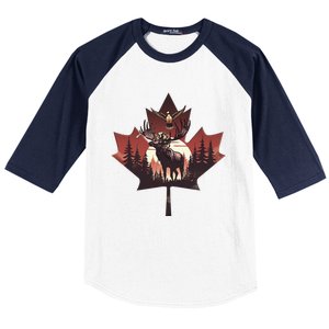 Canadian Beaver Moose And Goose Celebrating Canada Day Baseball Sleeve Shirt