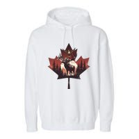 Canadian Beaver Moose And Goose Celebrating Canada Day Garment-Dyed Fleece Hoodie