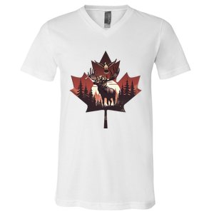 Canadian Beaver Moose And Goose Celebrating Canada Day V-Neck T-Shirt