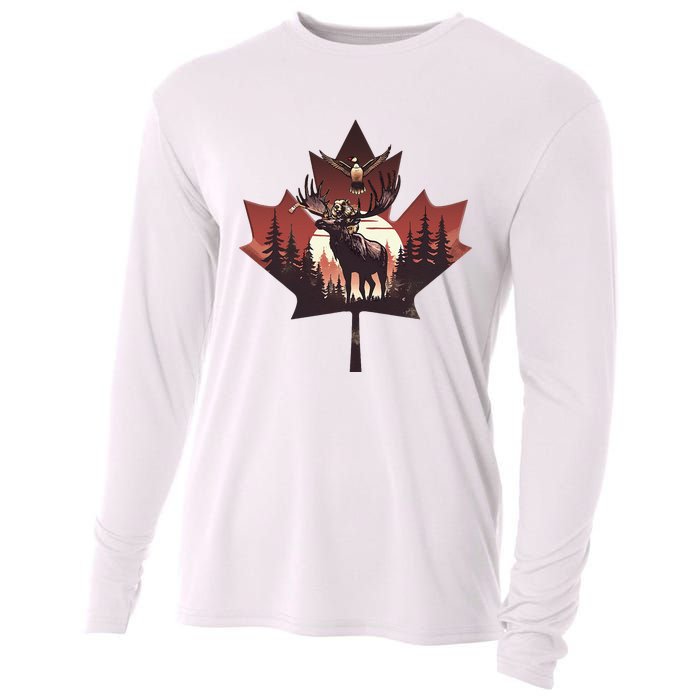 Canadian Beaver Moose And Goose Celebrating Canada Day Cooling Performance Long Sleeve Crew